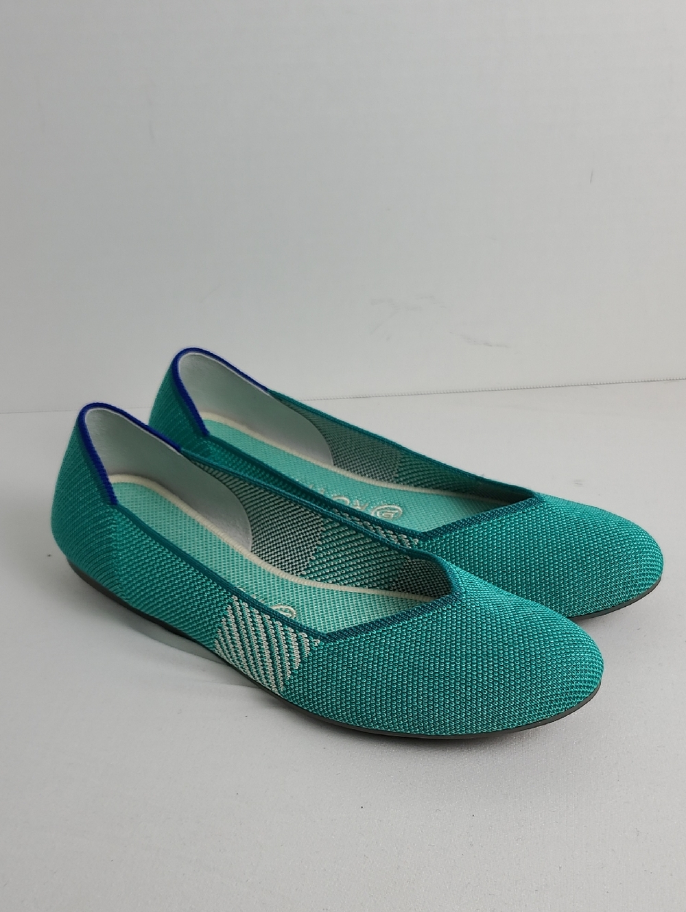 Rothy's The Flat In Calypso Teal Aqua Turquoise Round Toe Slip In Ballet Shoe - Picture 2 of 16